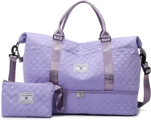 Weekender Bags for Women, Personal Item Travel Bag with Shoes Compartment, Travel Duffel Bags with Toiletry Bag for Gym Hospital Fitness(Light Purple)