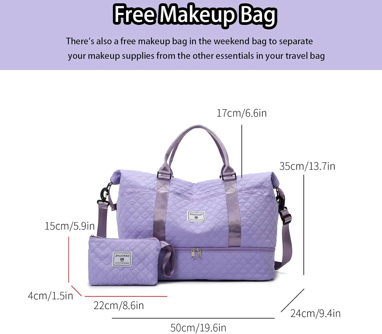 Weekender Bags for Women, Personal Item Travel Bag with Shoes Compartment, Travel Duffel Bags with Toiletry Bag for Gym Hospital Fitness(Light Purple)