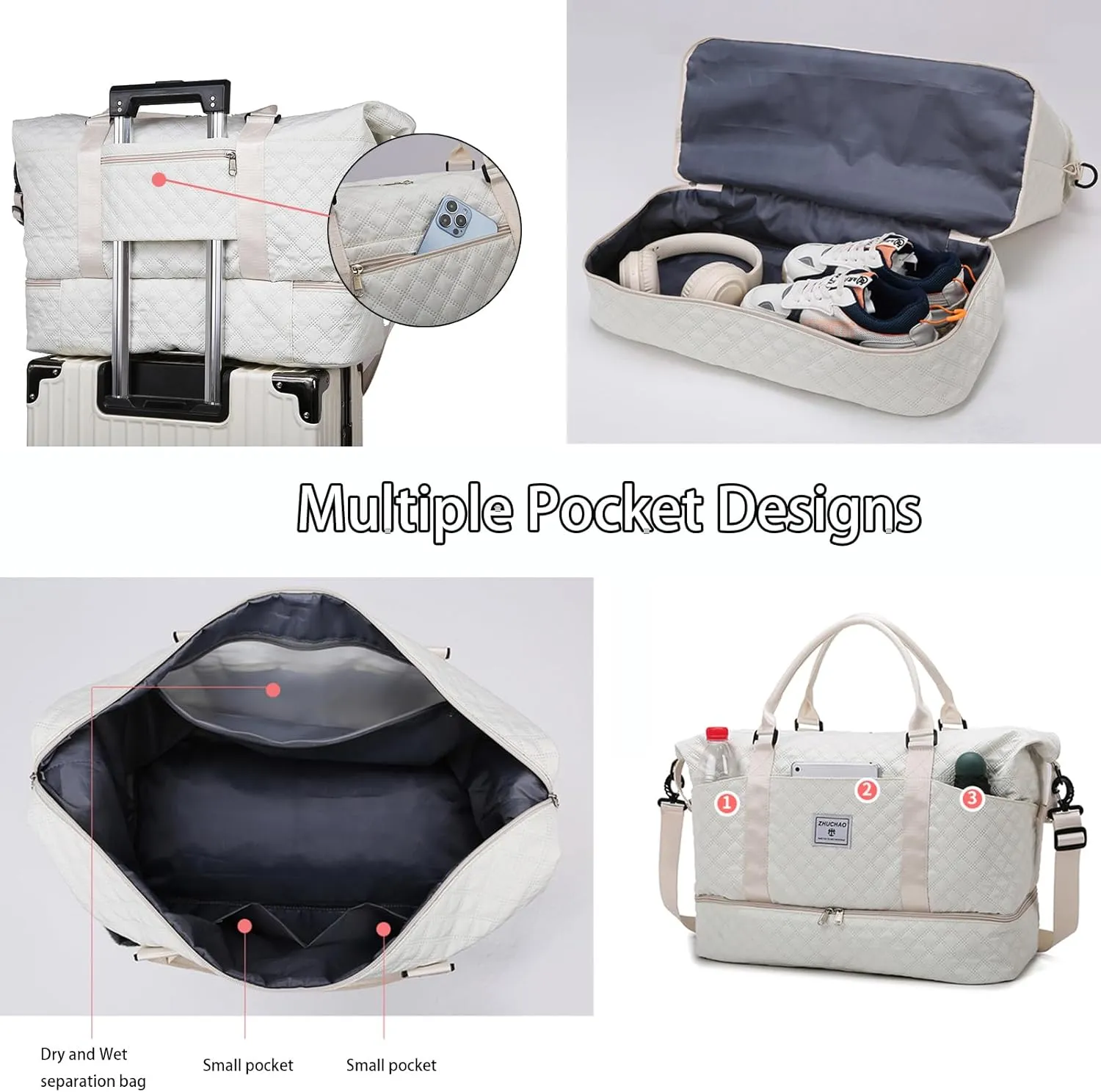 Weekender Bags for Women, Personal Item Travel Bag with Shoes Compartment, Travel Duffel Bags with Toiletry Bag for Gym Hospital Fitness(Light Purple)