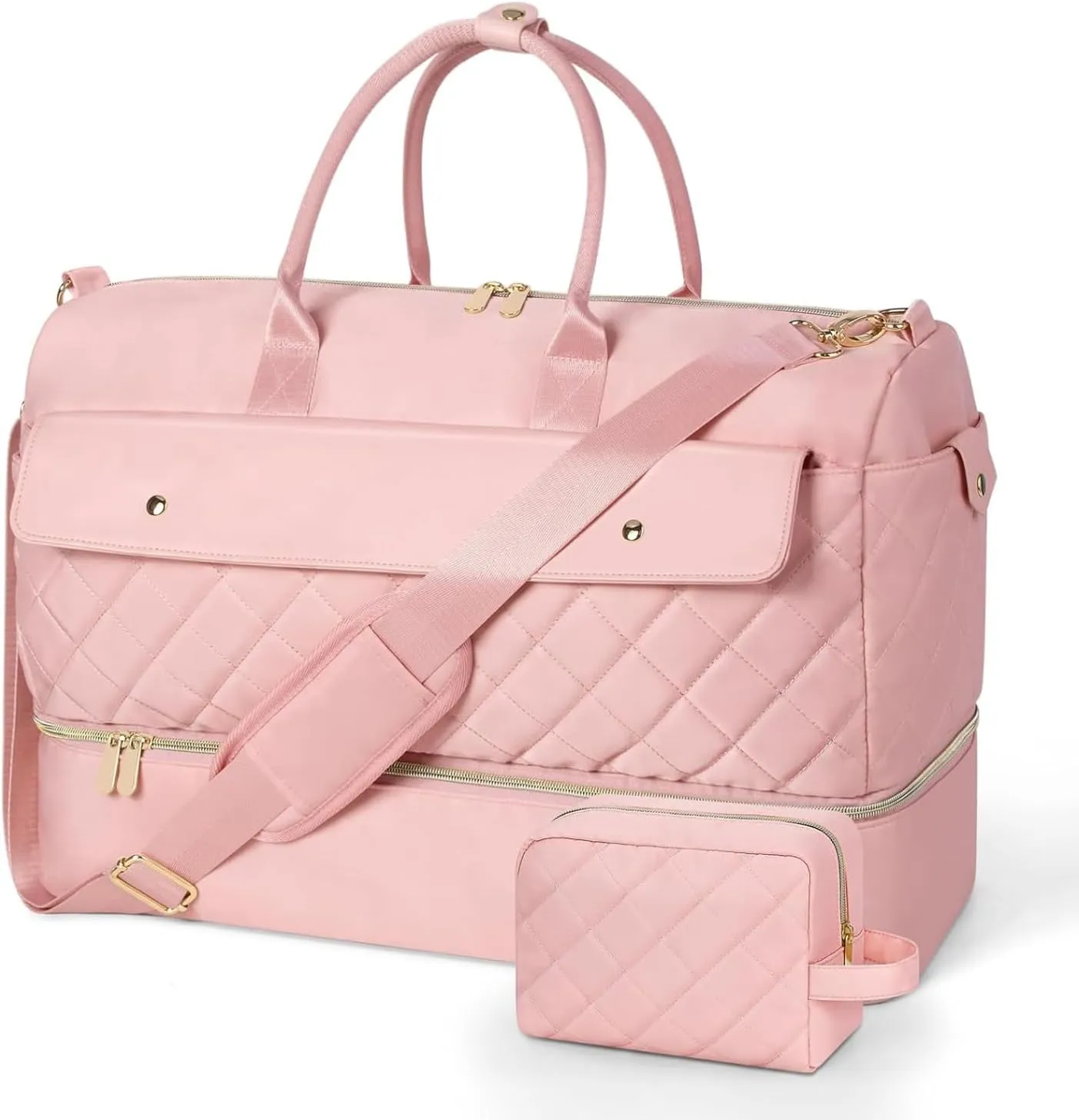 Weekender Bags for Women,45L Travel Duffel Bag with Shoe Compartment for Women,Carry on Overnight Bag with Waterproof Nylon Toiletry Makeup Bag.Gym Duffel Bag Travel Tote Bag for Travel(PINK)