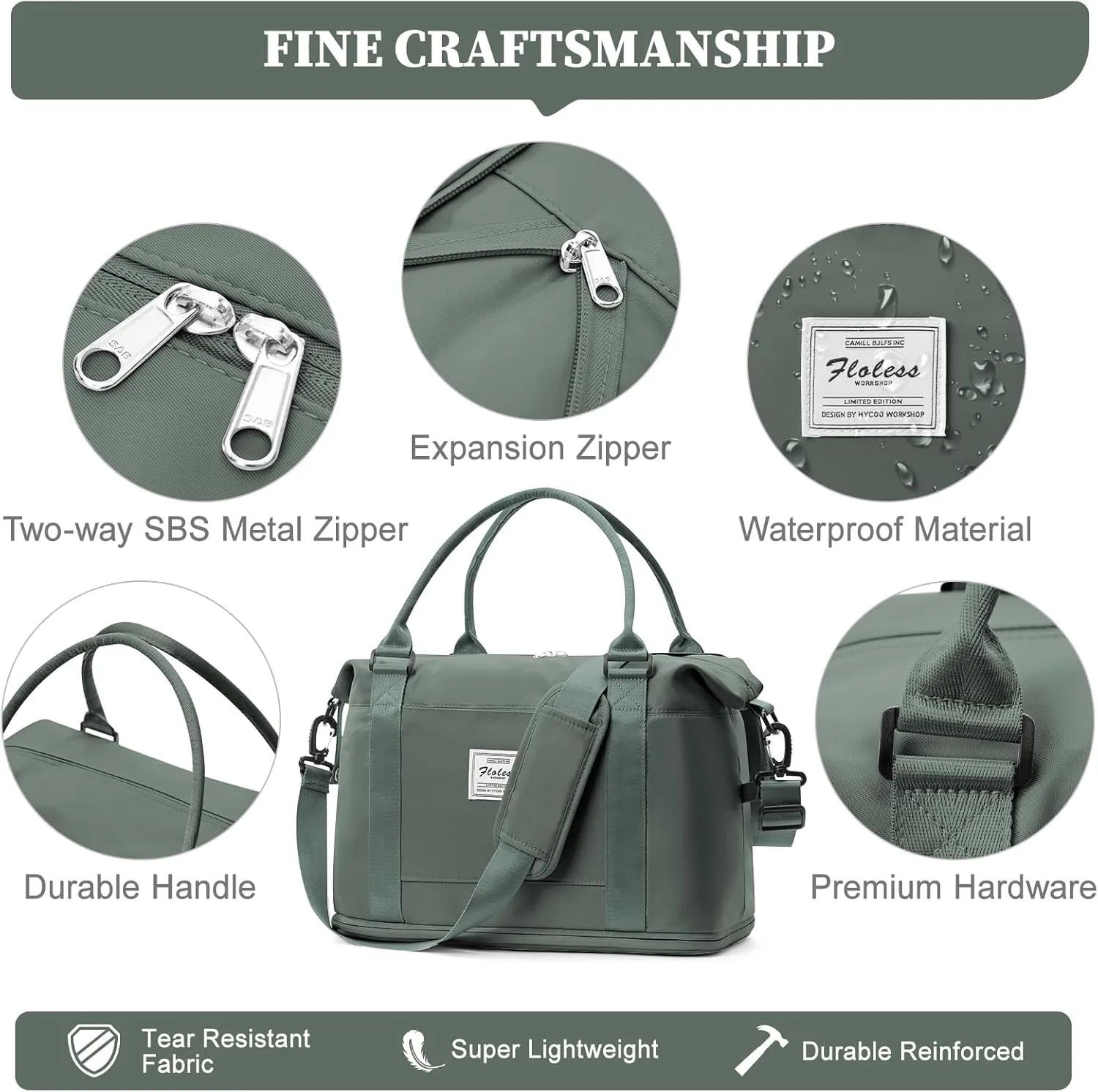 Weekender Bags for Women,Personal Item Travel Bag,Overnight Travel Duffel Bag with Expandable Shoes Compartment & Wet Pocket, B-Olive Green with Toiletry Bag
