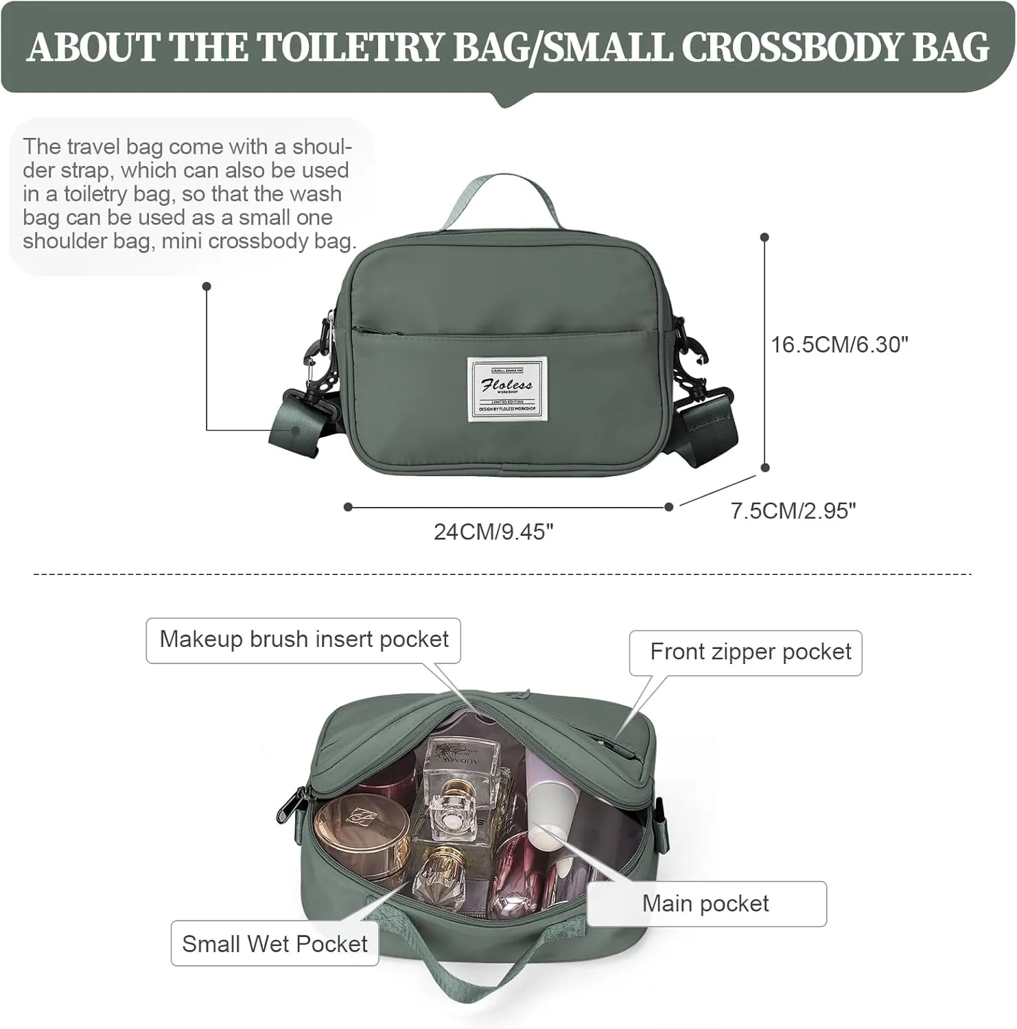 Weekender Bags for Women,Personal Item Travel Bag,Overnight Travel Duffel Bag with Expandable Shoes Compartment & Wet Pocket, B-Olive Green with Toiletry Bag