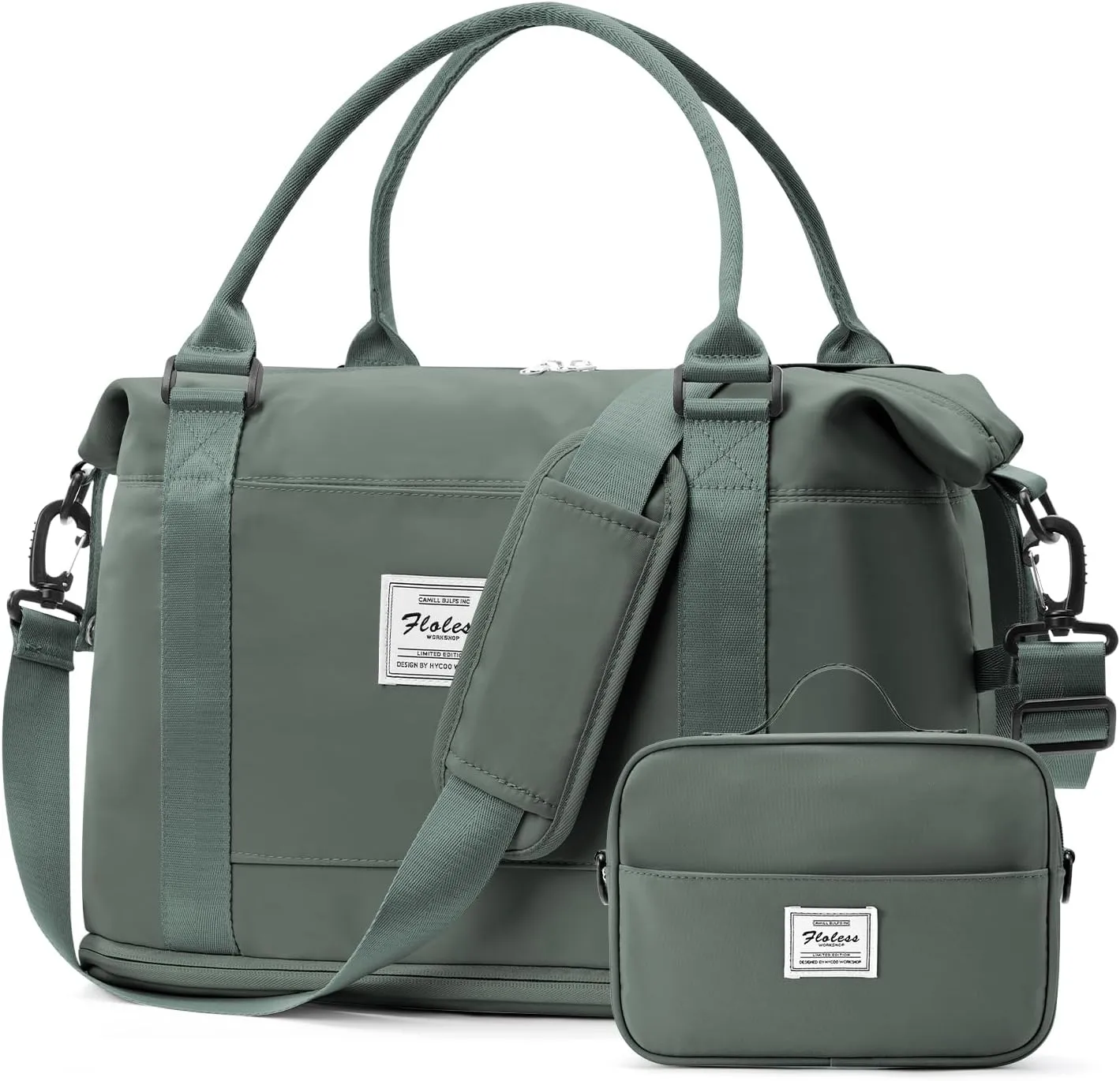 Weekender Bags for Women,Personal Item Travel Bag,Overnight Travel Duffel Bag with Expandable Shoes Compartment & Wet Pocket, B-Olive Green with Toiletry Bag