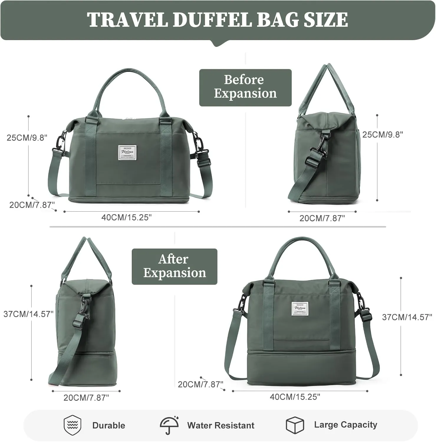 Weekender Bags for Women,Personal Item Travel Bag,Overnight Travel Duffel Bag with Expandable Shoes Compartment & Wet Pocket, B-Olive Green with Toiletry Bag