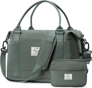 Weekender Bags for Women,Personal Item Travel Bag,Overnight Travel Duffel Bag with Expandable Shoes Compartment & Wet Pocket, B-Olive Green with Toiletry Bag