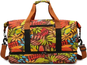 Weekender Overnight Bag Bohemian Style Travel Duffel Bag for Women Carry On Tote with Shoe Compartment (Orange)