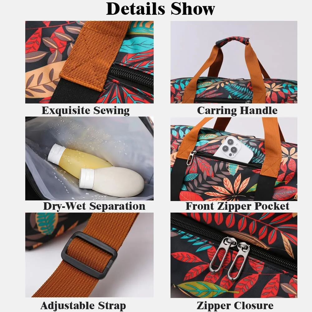 Weekender Overnight Bag Bohemian Style Travel Duffel Bag for Women Carry On Tote with Shoe Compartment (Orange)