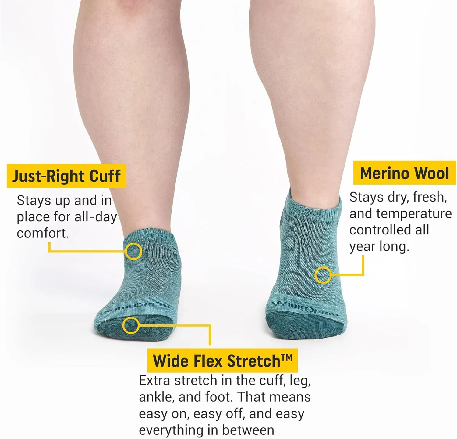 Wide Open No Show Merino Wool Socks for Women - Everyday and Ankle Socks for Wide Feet