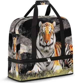 Wildlife Amur Tiger Foldable Travel Duffel Bag Tote Carry On Luggage Sport Duffle for Women Men Gym Bag Overnight Weekender Bags with Shoe Compartments & Shoulder Strap