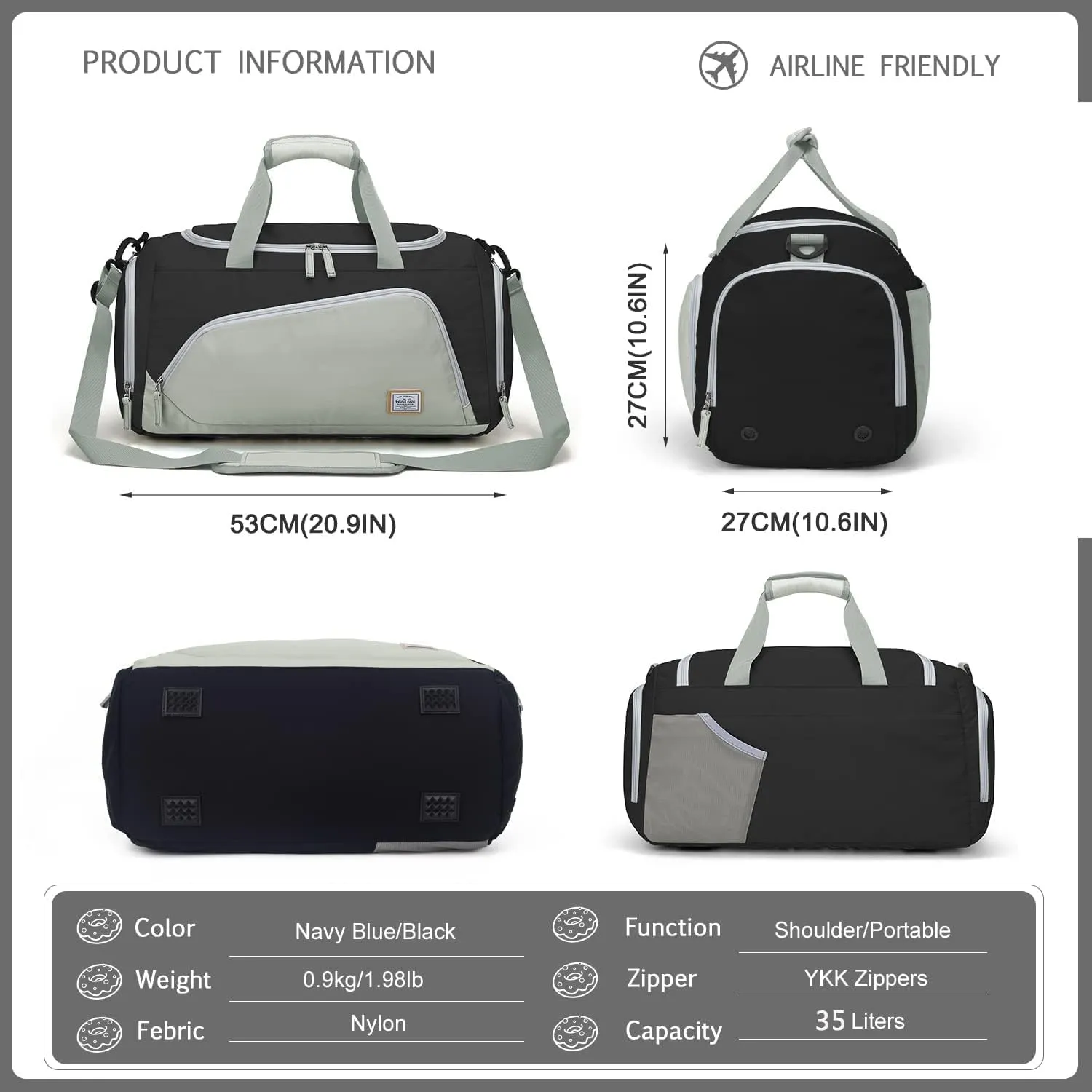 WindTook Women's Sports Bag, 35L Fitness Bag with Shoe Compartment, Travel Bag, Women's Training Bag, Duffel Bag, Weekender Swimming Bag, Sports Gym Bag, Men's Travel Bag for Sports, Fitness, Yoga, 53