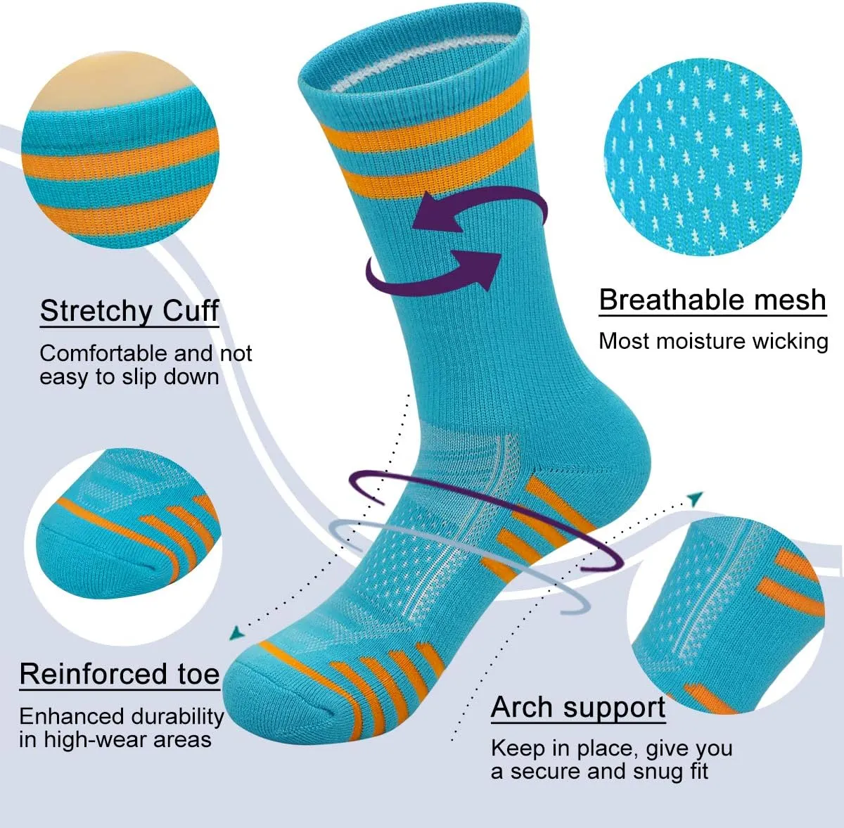 Women's Athletic Crew Socks 6 Pack, Running Breathable Cushion Socks with Arch Support