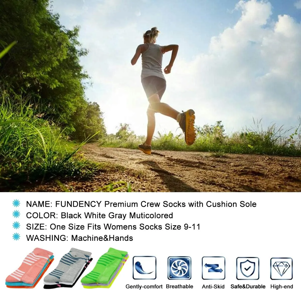 Women's Athletic Crew Socks 6 Pack, Running Breathable Cushion Socks with Arch Support