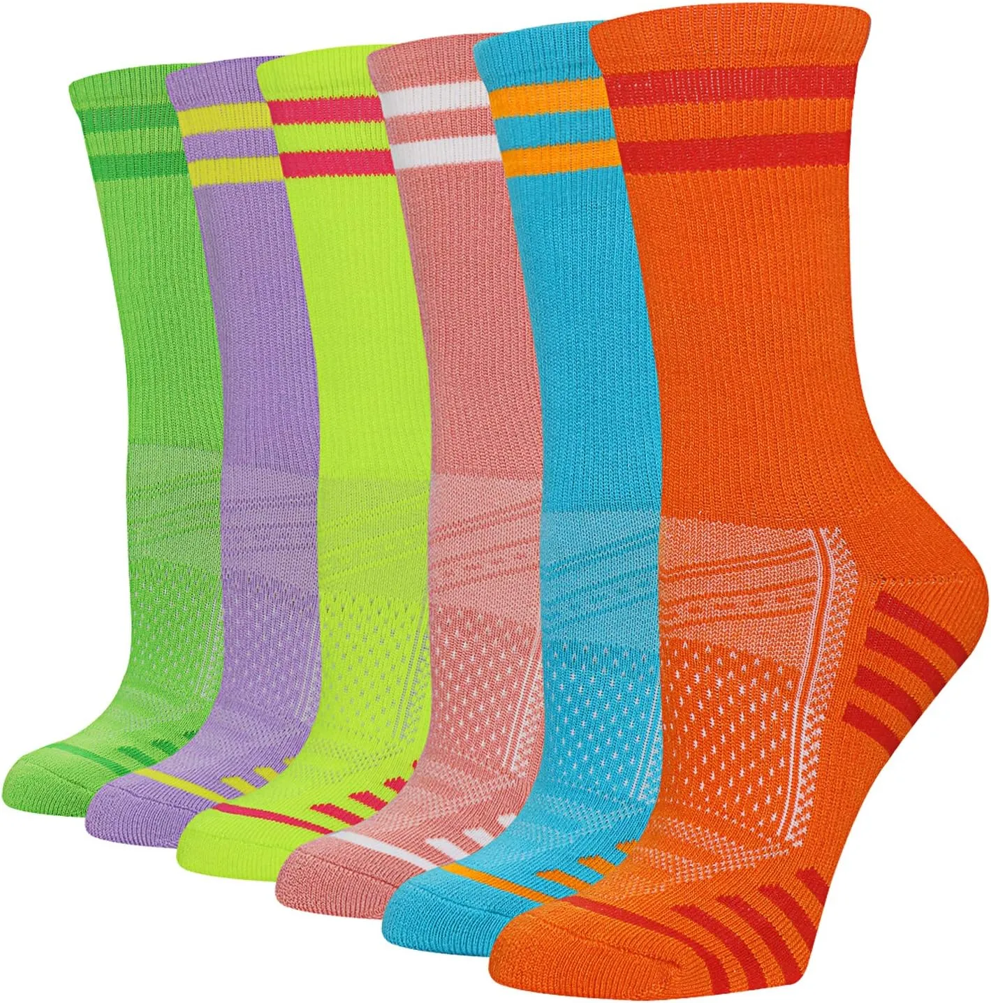 Women's Athletic Crew Socks 6 Pack, Running Breathable Cushion Socks with Arch Support