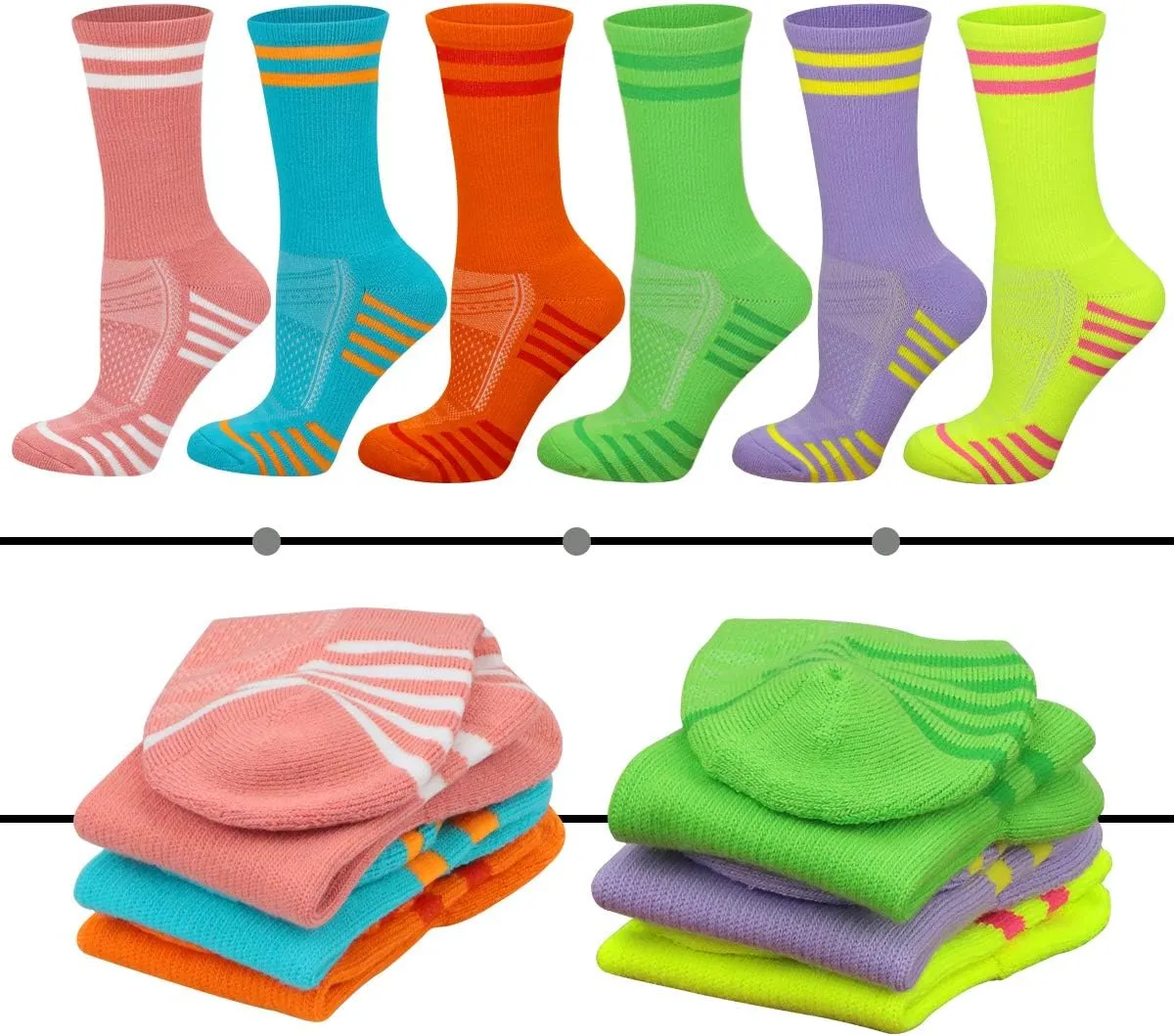 Women's Athletic Crew Socks 6 Pack, Running Breathable Cushion Socks with Arch Support