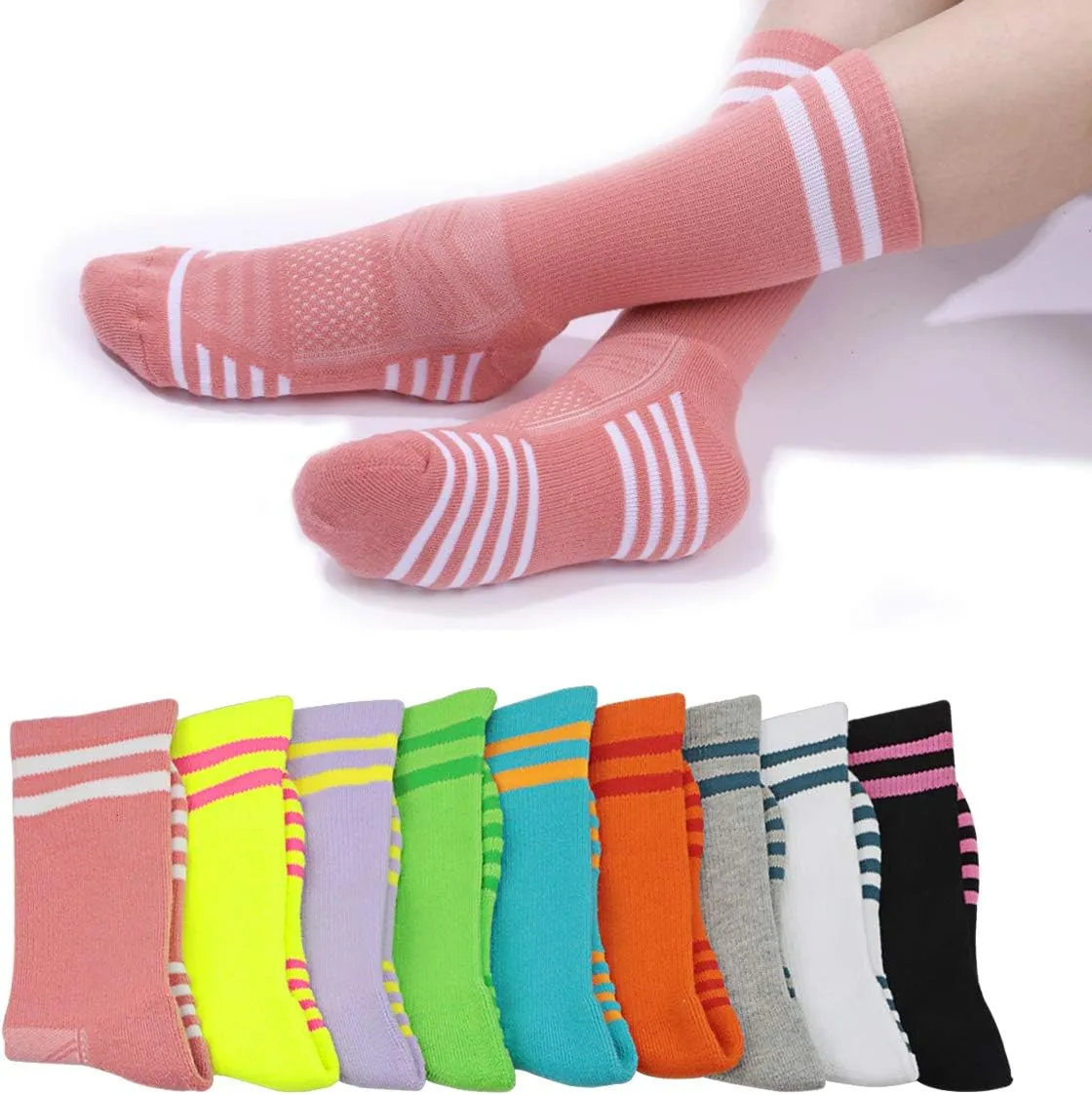 Women's Athletic Crew Socks 6 Pack, Running Breathable Cushion Socks with Arch Support