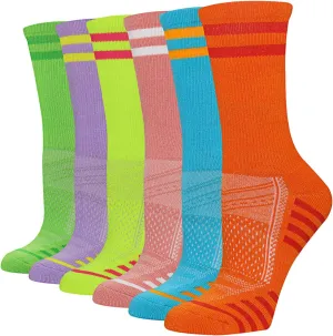 Women's Athletic Crew Socks 6 Pack, Running Breathable Cushion Socks with Arch Support