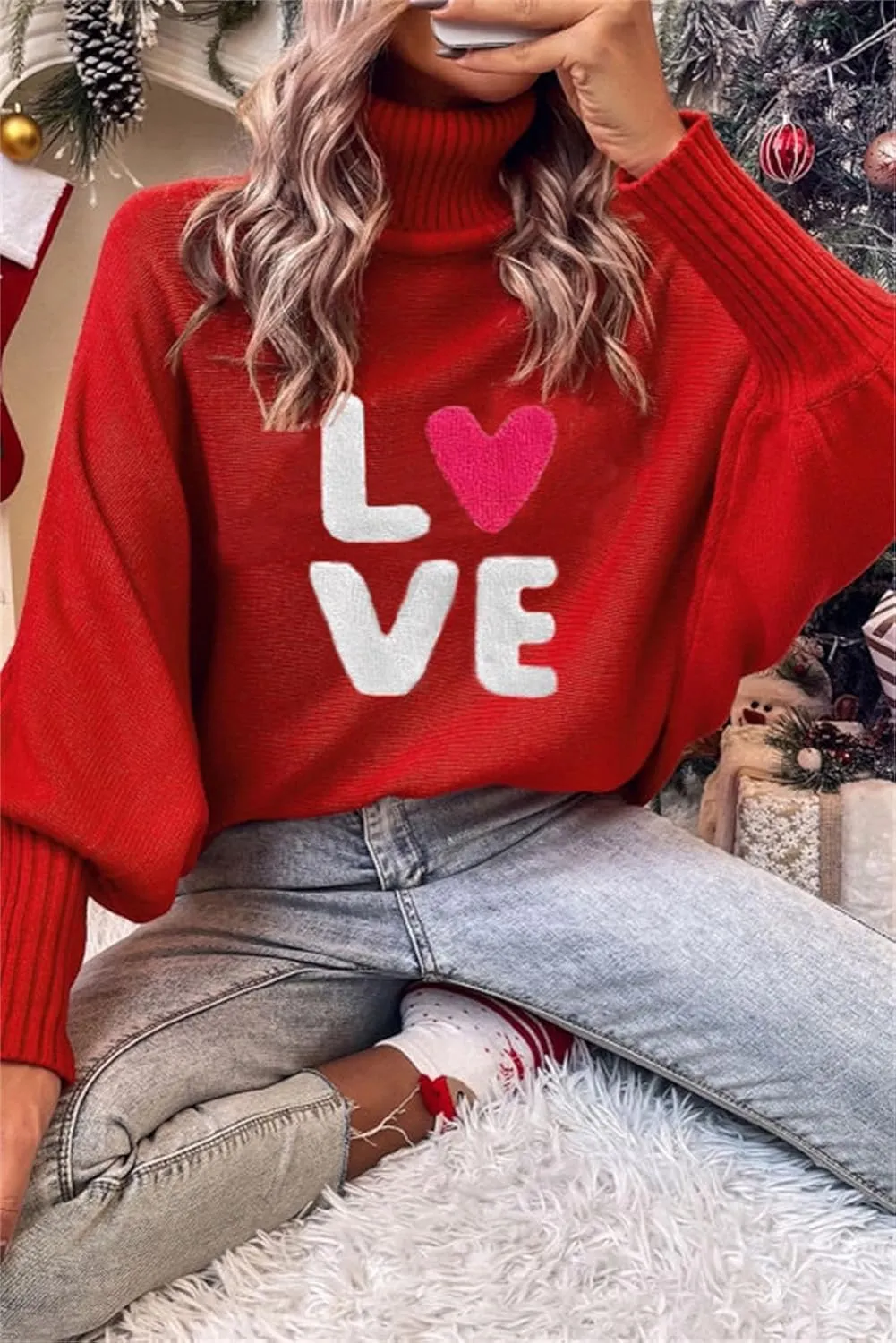 Womens Oversized Sweaters Turtleneck Batwing Long Sleeve Pullover Loose Chunky Knit Jumper Holiday Christmas