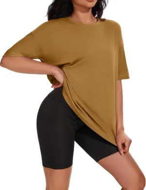 Women's Oversized T Shirts Summer Casual Crewneck Tunic Tops Short Sleeve Cozy Comfy Cotton Basic Tees Trendy Clothes