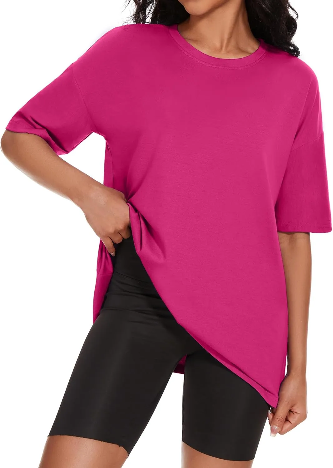 Women's Oversized T Shirts Summer Casual Crewneck Tunic Tops Short Sleeve Cozy Comfy Cotton Basic Tees