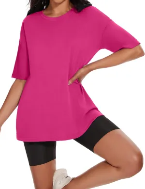 Women's Oversized T Shirts Summer Casual Crewneck Tunic Tops Short Sleeve Cozy Comfy Cotton Basic Tees