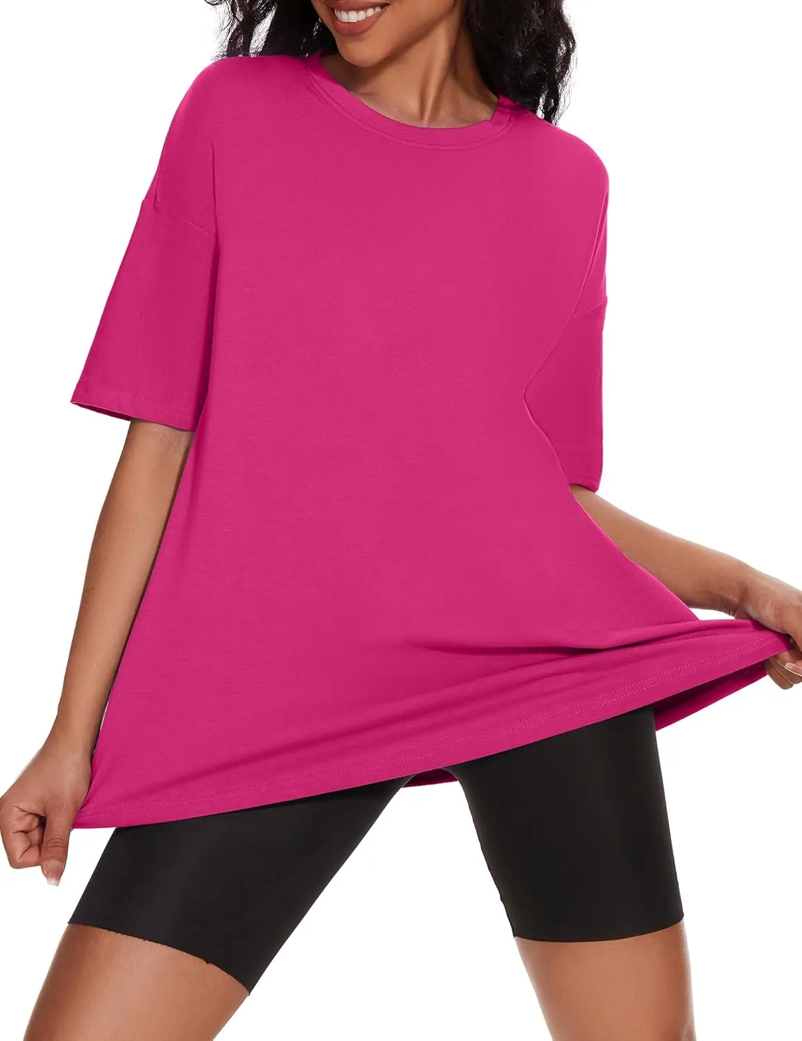 Women's Oversized T Shirts Summer Casual Crewneck Tunic Tops Short Sleeve Cozy Comfy Cotton Basic Tees