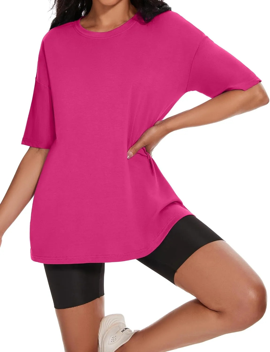 Women's Oversized T Shirts Summer Casual Crewneck Tunic Tops Short Sleeve Cozy Comfy Cotton Basic Tees