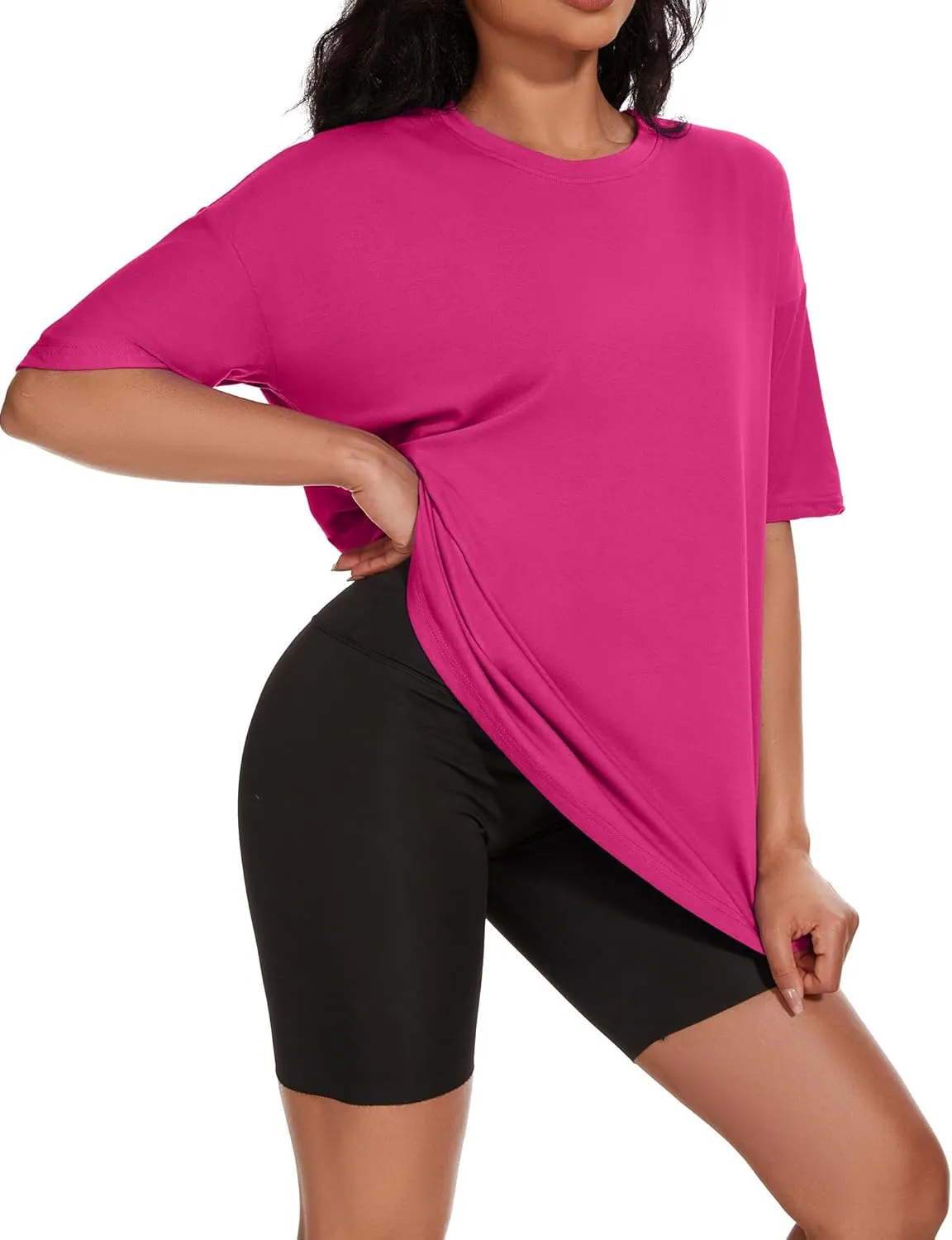 Women's Oversized T Shirts Summer Casual Crewneck Tunic Tops Short Sleeve Cozy Comfy Cotton Basic Tees