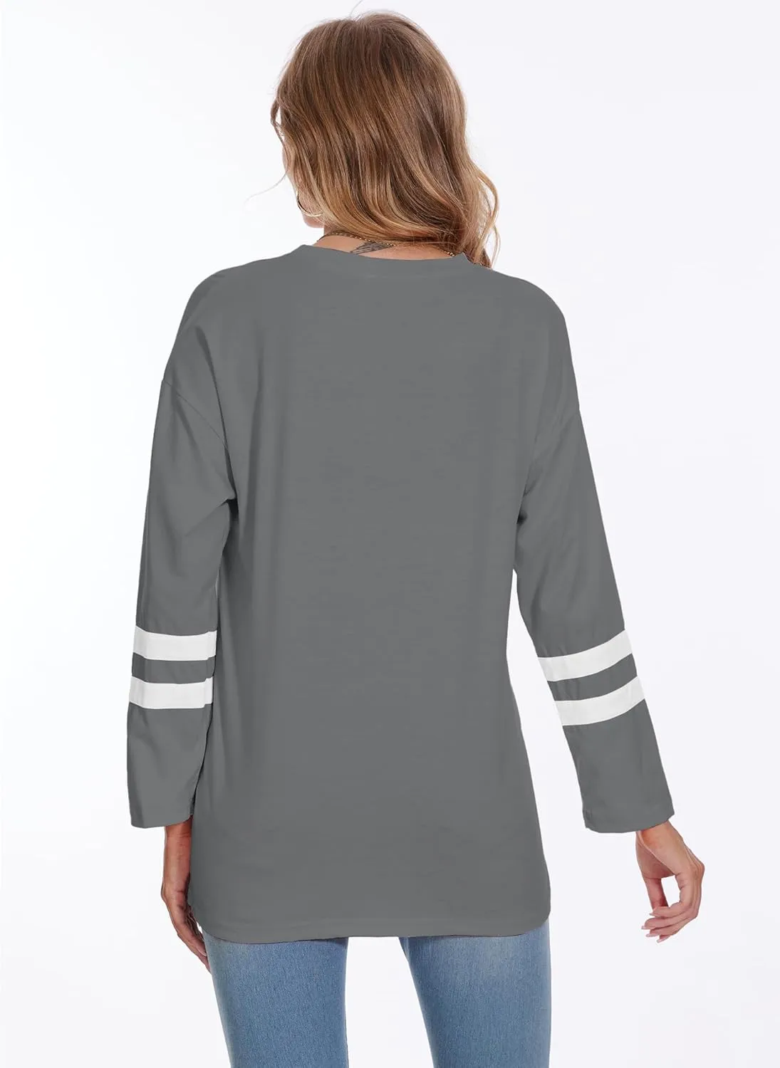 Womens Tunic Top Oversized Crew Neck T Shirts Loose Long Sleeve Comfy Cozy Cotton Lounge Blouses