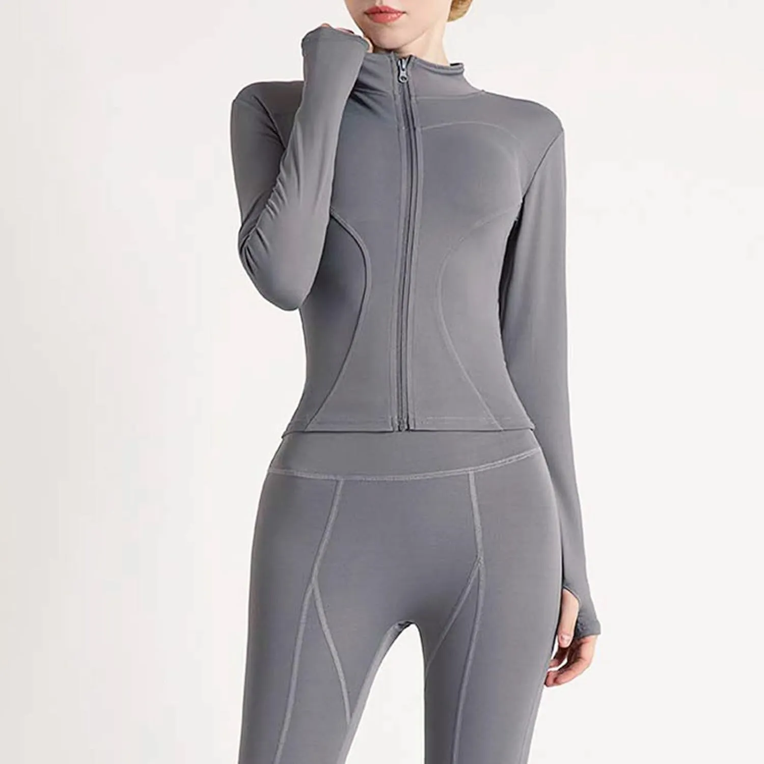 Women's Yoga Activewear Zipper Front Sports Tops Long Sleeve Sports Cropped Tops Women Jacket