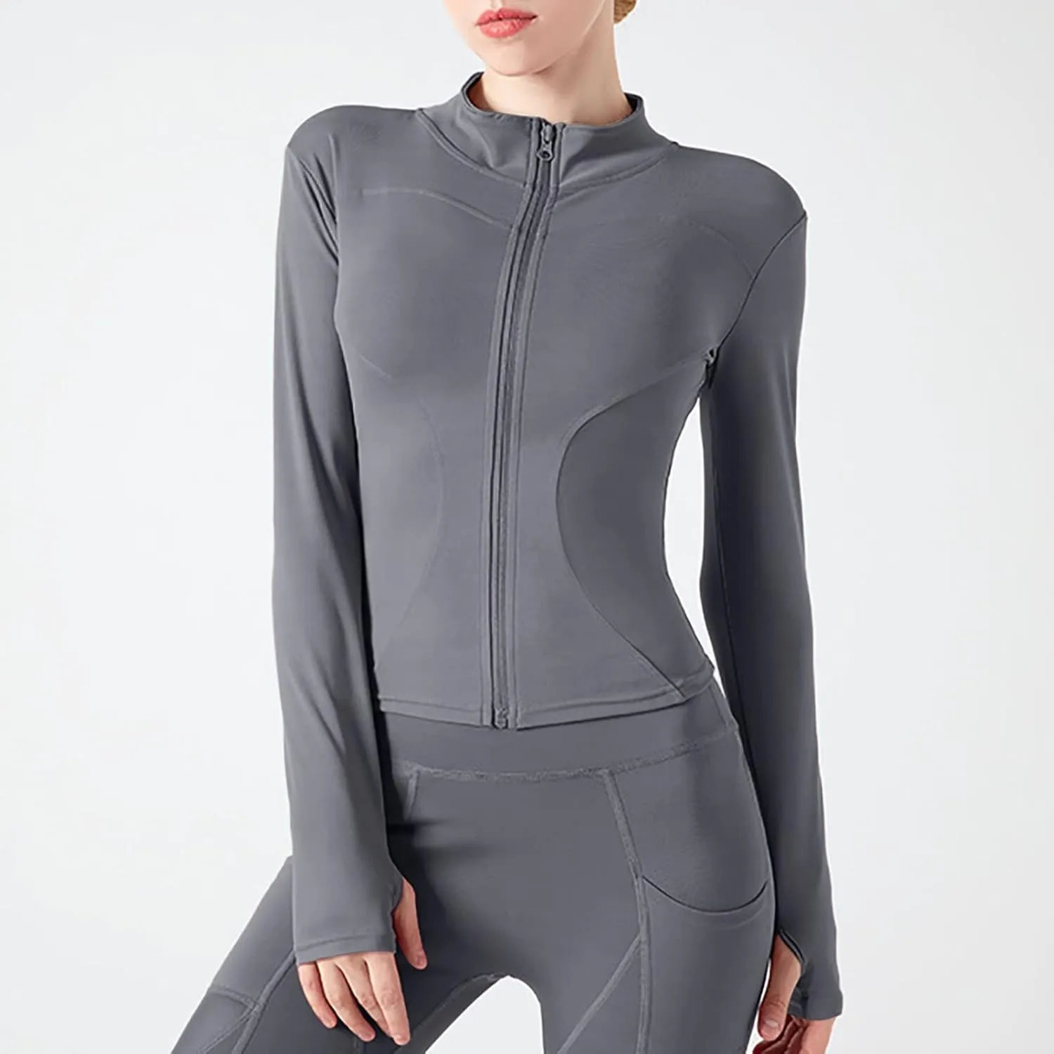 Women's Yoga Activewear Zipper Front Sports Tops Long Sleeve Sports Cropped Tops Women Jacket