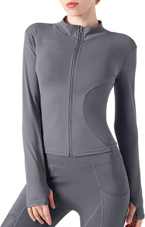 Women's Yoga Activewear Zipper Front Sports Tops Long Sleeve Sports Cropped Tops Women Jacket