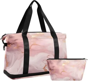 xigua Gym Bag Gold and Marble Travel Duffel Bag - Sports Gym Bag with Dry Wet Pocket Cosmetic bag & Shoes Compartment for Women and Men