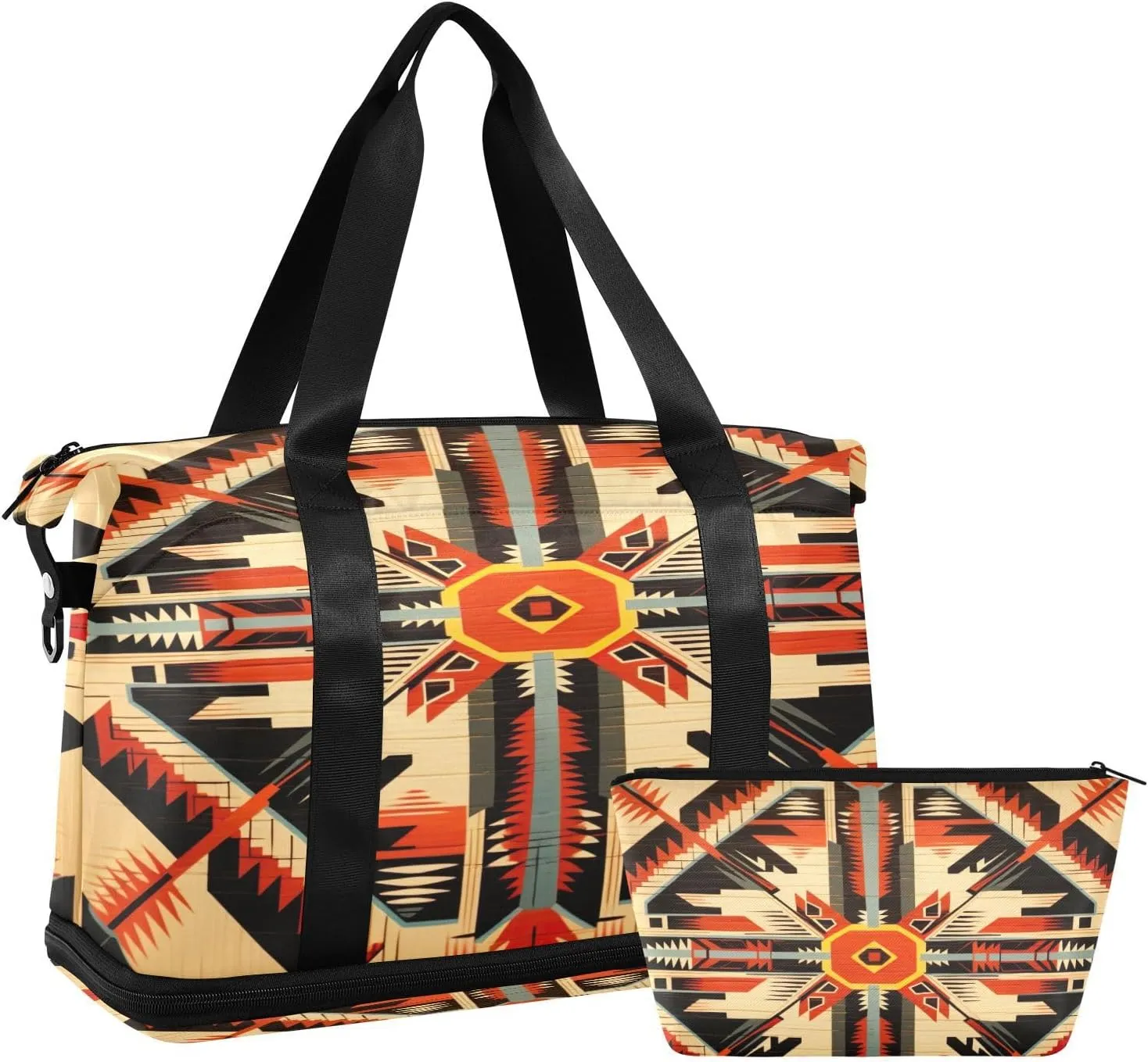 xigua Gym Bag Indian Totem Design Travel Duffel Bag - Sports Gym Bag with Dry Wet Pocket Cosmetic bag & Shoes Compartment for Women and Men