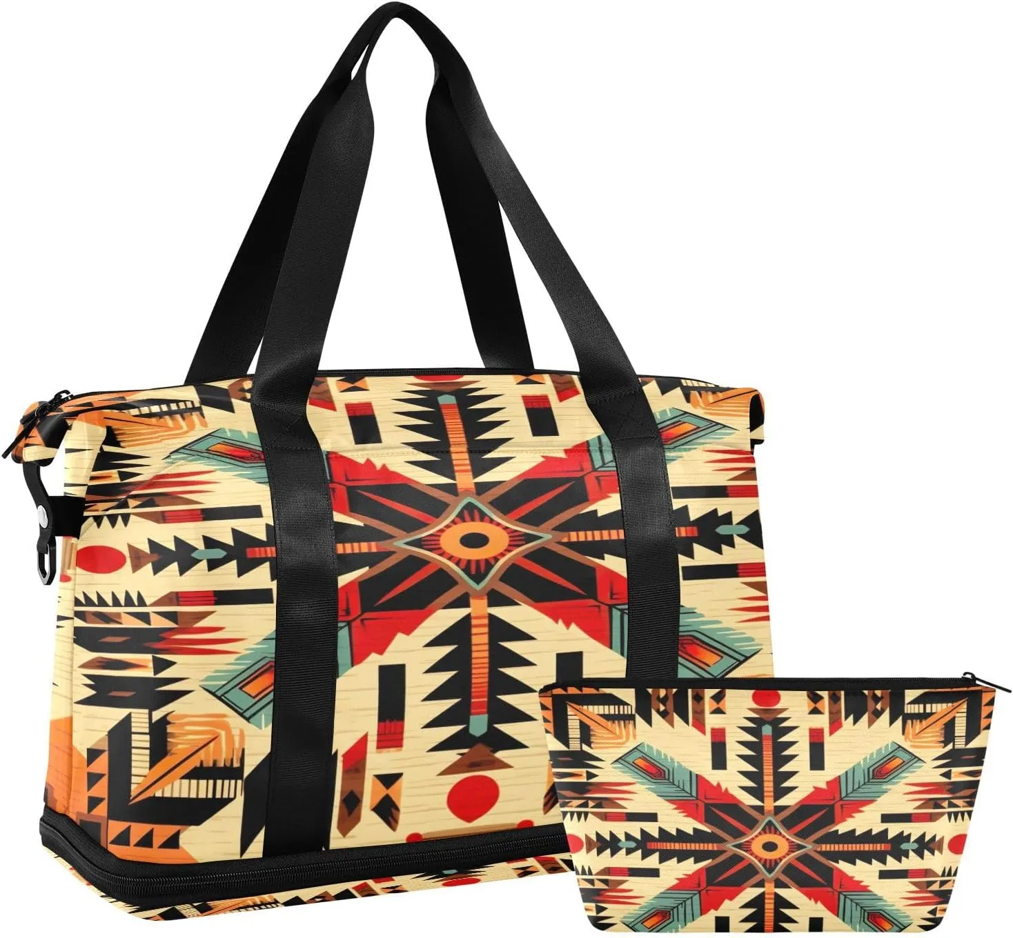 xigua Gym Bag Indian Totem Design Travel Duffel Bag - Sports Gym Bag with Dry Wet Pocket Cosmetic bag & Shoes Compartment for Women and Men