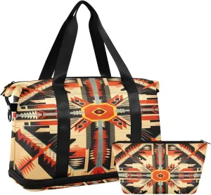 xigua Gym Bag Indian Totem Design Travel Duffel Bag - Sports Gym Bag with Dry Wet Pocket Cosmetic bag & Shoes Compartment for Women and Men