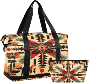 xigua Gym Bag Indian Totem Design Travel Duffel Bag - Sports Gym Bag with Dry Wet Pocket Cosmetic bag & Shoes Compartment for Women and Men