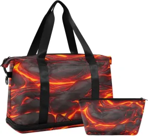 xigua Gym Bag Magma Textured Red Travel Duffel Bag - Sports Gym Bag with Dry Wet Pocket Cosmetic bag & Shoes Compartment for Women and Men