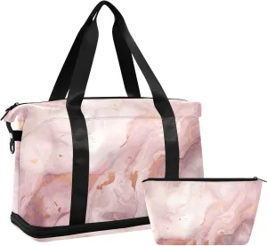 xigua Gym Bag Pink Texture Travel Duffel Bag - Sports Gym Bag with Dry Wet Pocket Cosmetic bag & Shoes Compartment for Women and Men