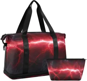 xigua Gym Bag Red Lightning Travel Duffel Bag - Sports Gym Bag with Dry Wet Pocket Cosmetic bag & Shoes Compartment for Women and Men