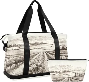 xigua Gym Bag Vineyard Landscape Travel Duffel Bag - Sports Gym Bag with Dry Wet Pocket Cosmetic bag & Shoes Compartment for Women and Men