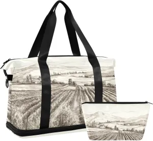 xigua Gym Bag Vineyard Landscape Travel Duffel Bag - Sports Gym Bag with Dry Wet Pocket Cosmetic bag & Shoes Compartment for Women and Men