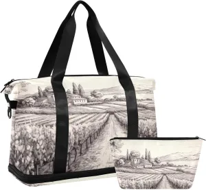 xigua Gym Bag Vineyards and Trees Travel Duffel Bag - Sports Gym Bag with Dry Wet Pocket Cosmetic bag & Shoes Compartment for Women and Men