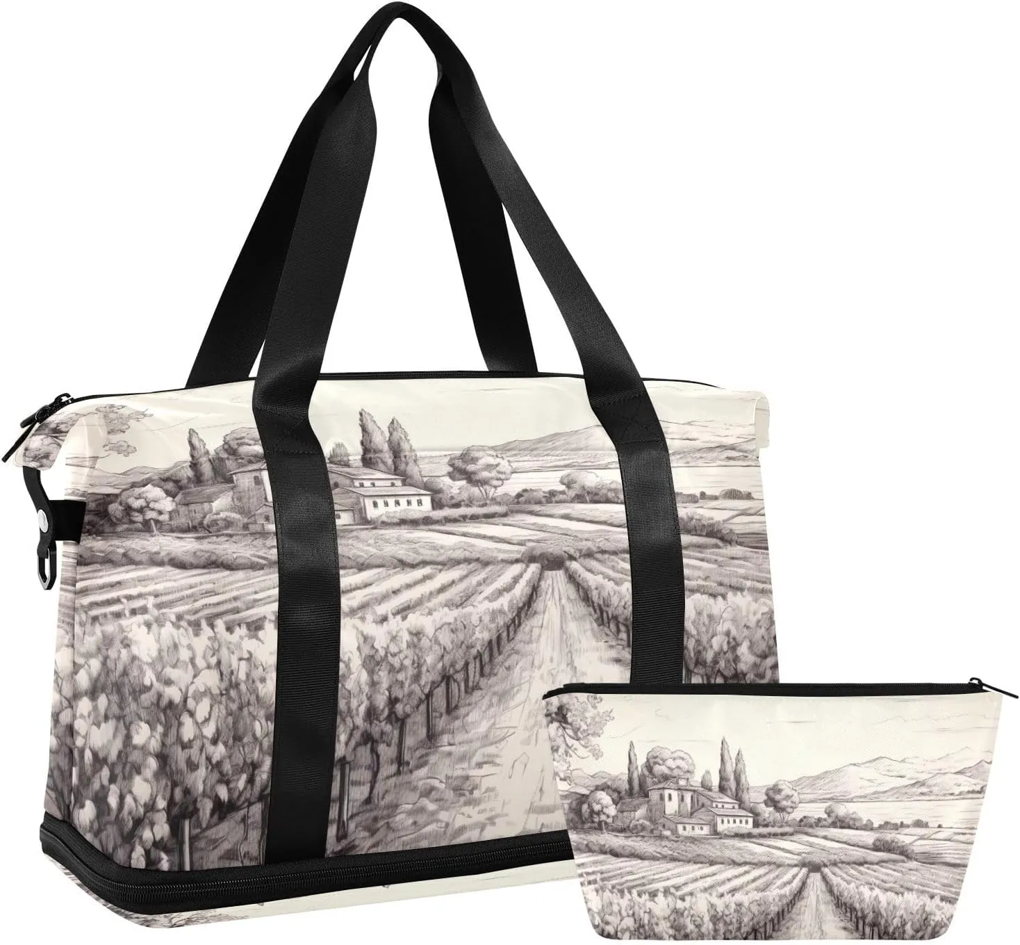 xigua Gym Bag Vineyards and Trees Travel Duffel Bag - Sports Gym Bag with Dry Wet Pocket Cosmetic bag & Shoes Compartment for Women and Men