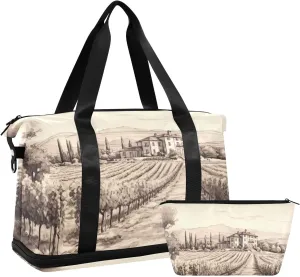 xigua Gym Bag Vintage Vineyard Travel Duffel Bag - Sports Gym Bag with Dry Wet Pocket Cosmetic bag & Shoes Compartment for Women and Men