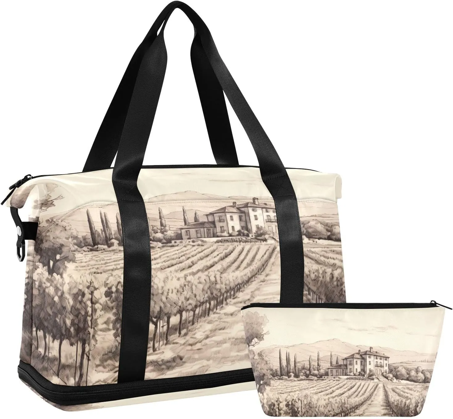 xigua Gym Bag Vintage Vineyard Travel Duffel Bag - Sports Gym Bag with Dry Wet Pocket Cosmetic bag & Shoes Compartment for Women and Men