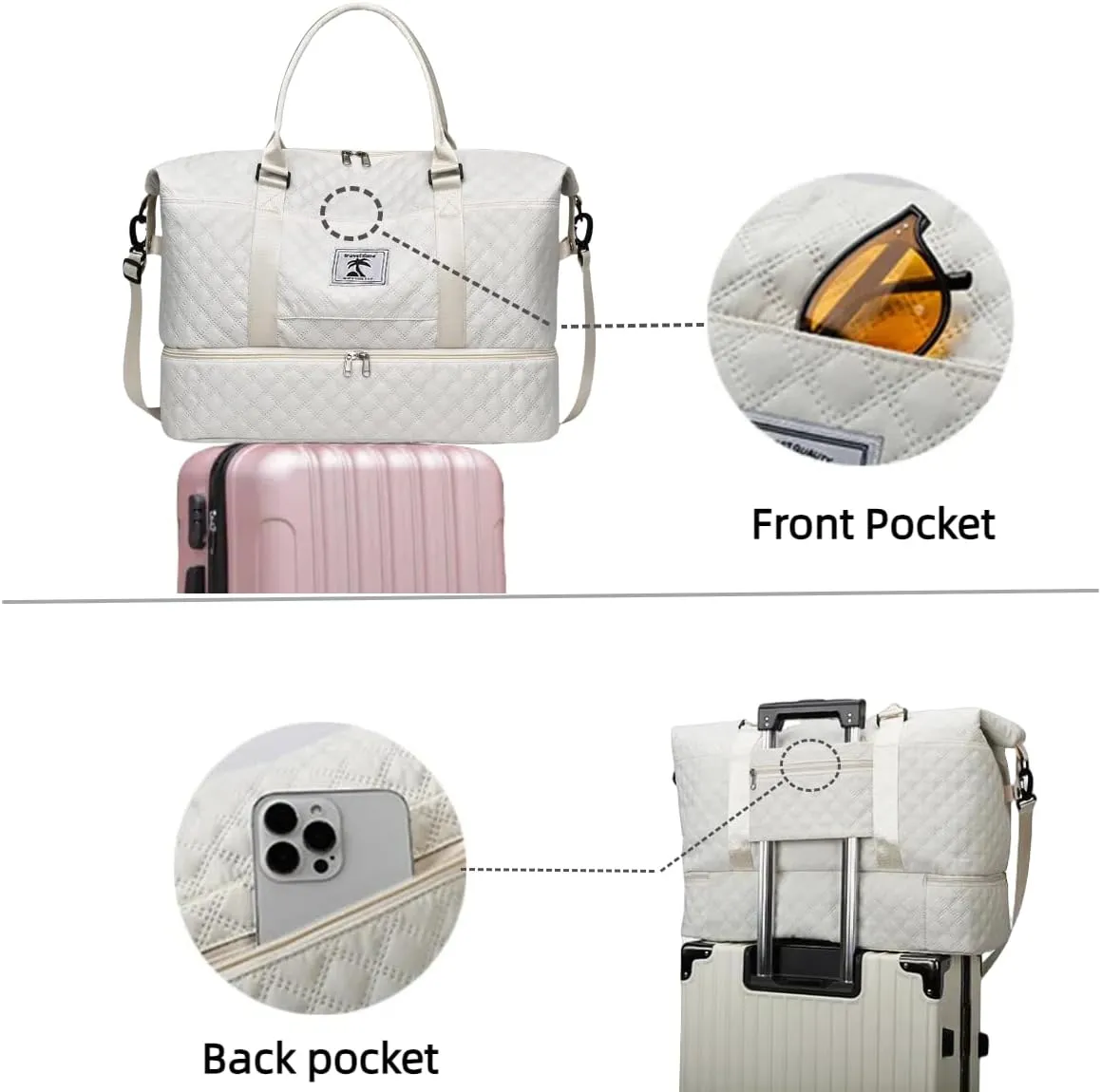 XINGOHQ Travel Duffle Bag with Shoe Compartment, Large Weekender Tote for Women,Carry on Overnight Bag,Gym Duffel Bag with Wet Pocket, Hospital Bags for Labor and Delivery, beige, Large Travel Duffle