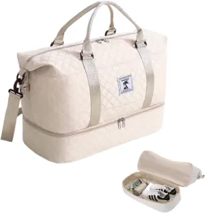 XINGOHQ Travel Duffle Bag with Shoe Compartment, Large Weekender Tote for Women,Carry on Overnight Bag,Gym Duffel Bag with Wet Pocket, Hospital Bags for Labor and Delivery, beige, Large Travel Duffle