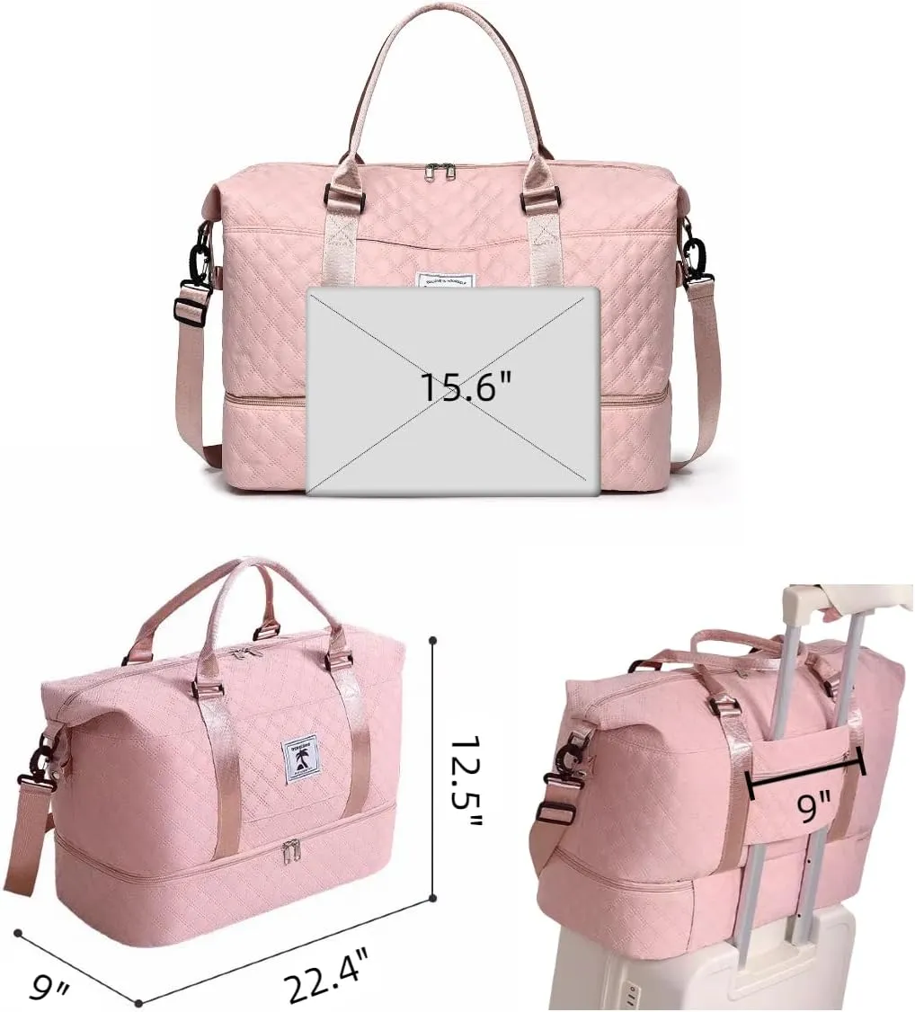 XINGOHQ Travel Duffle Bag with Shoe Compartment, Large Weekender Tote for Women,Carry on Overnight Bag,Gym Duffel Bag with Wet Pocket, Hospital Bags for Labor and Delivery, Pink, Large Travel Duffle