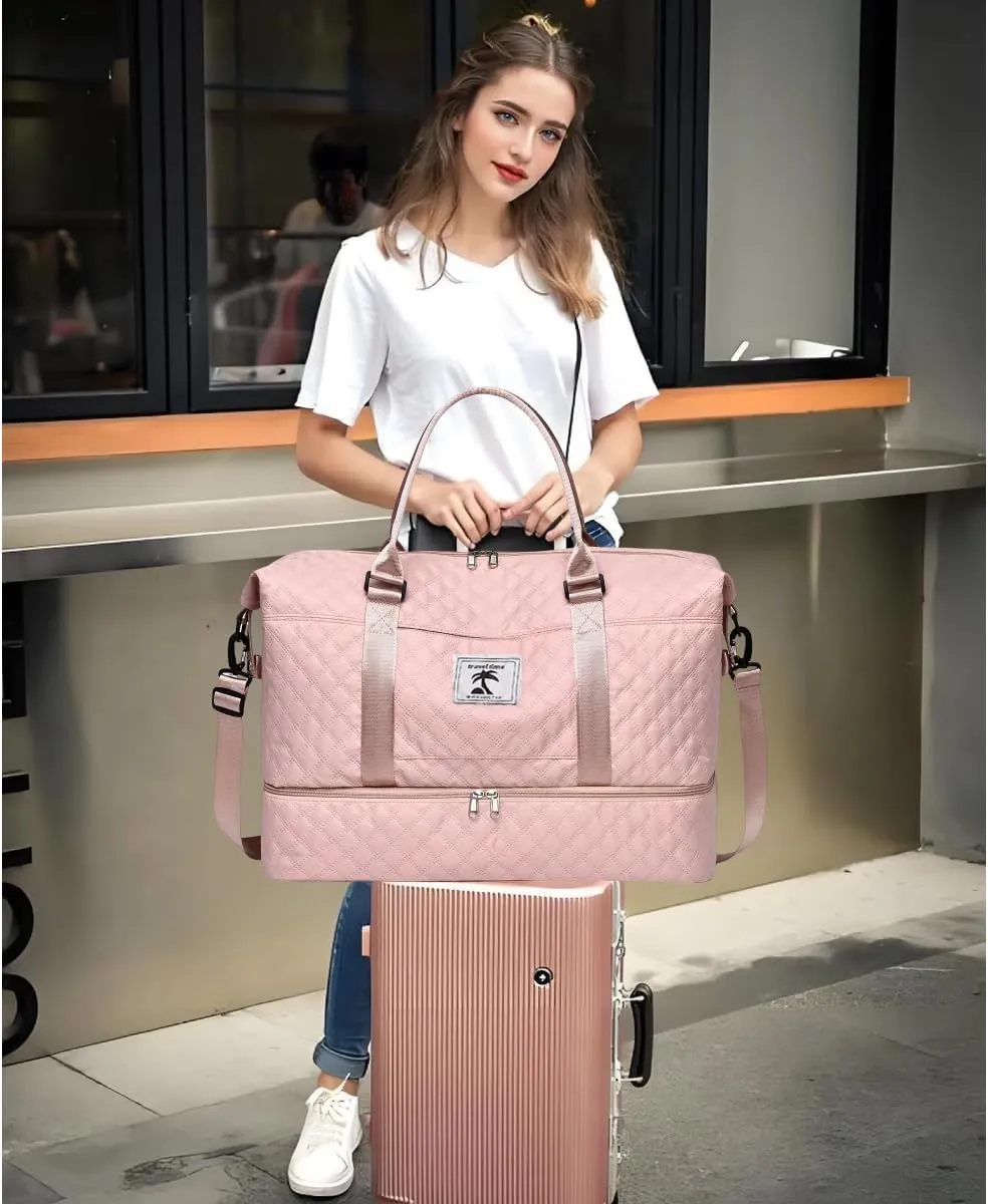 XINGOHQ Travel Duffle Bag with Shoe Compartment, Large Weekender Tote for Women,Carry on Overnight Bag,Gym Duffel Bag with Wet Pocket, Hospital Bags for Labor and Delivery, Pink, Large Travel Duffle