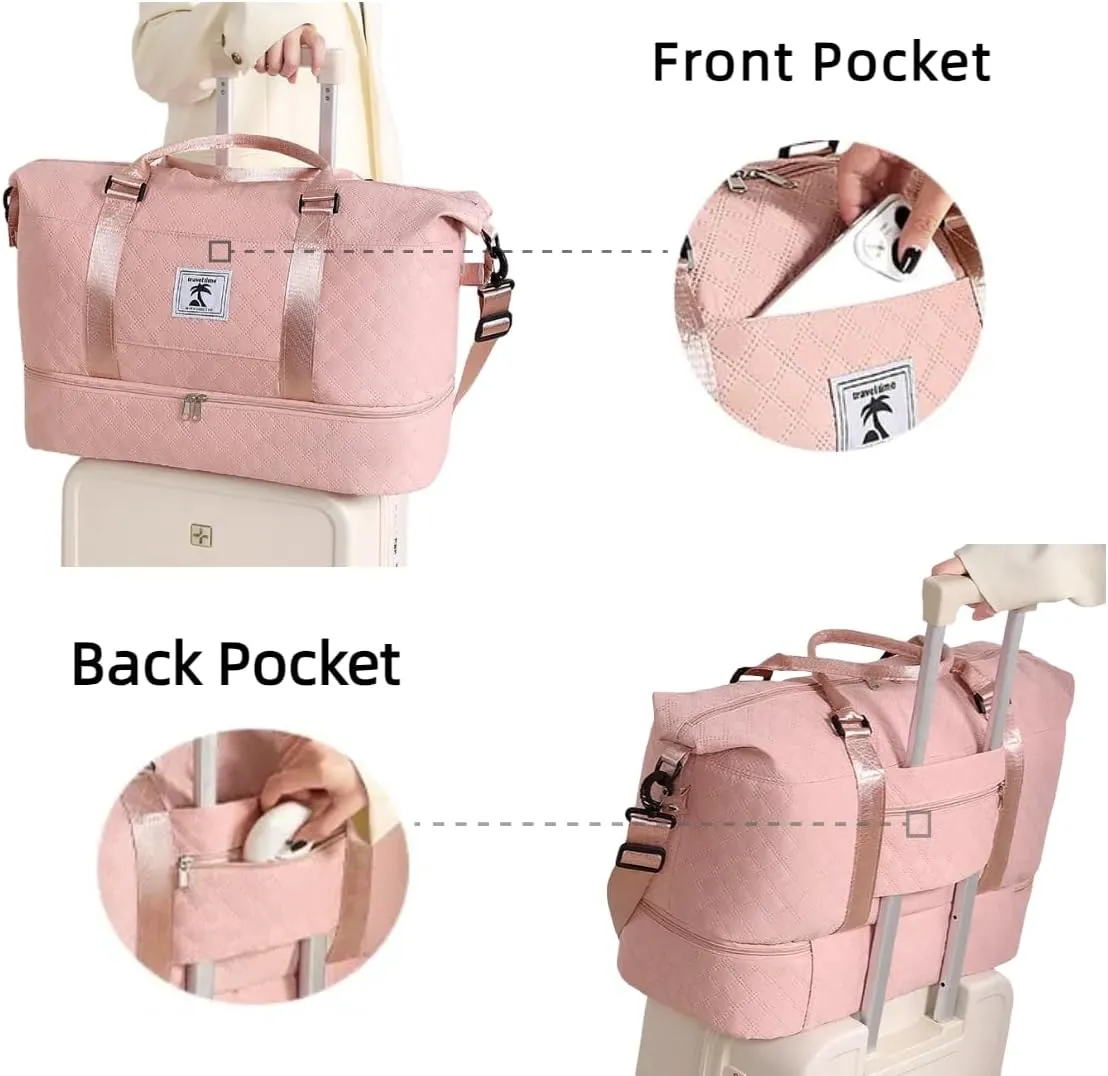 XINGOHQ Travel Duffle Bag with Shoe Compartment, Large Weekender Tote for Women,Carry on Overnight Bag,Gym Duffel Bag with Wet Pocket, Hospital Bags for Labor and Delivery, Pink, Large Travel Duffle
